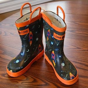 Orange and Black Spaceship Rainboots